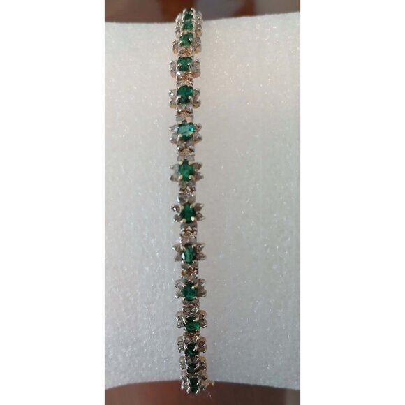 14K Yellow Gold Emerald & Diamond Link Bracelet - Picture 4 of 13